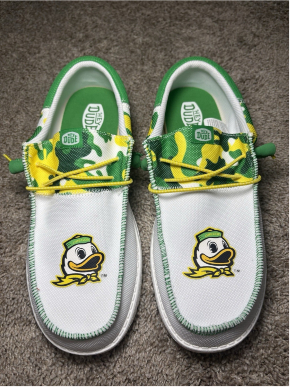 RARE Hey Dudes Casual Shoe Loafer Oregon Ducks NCAA Men's Size 11 White Camo